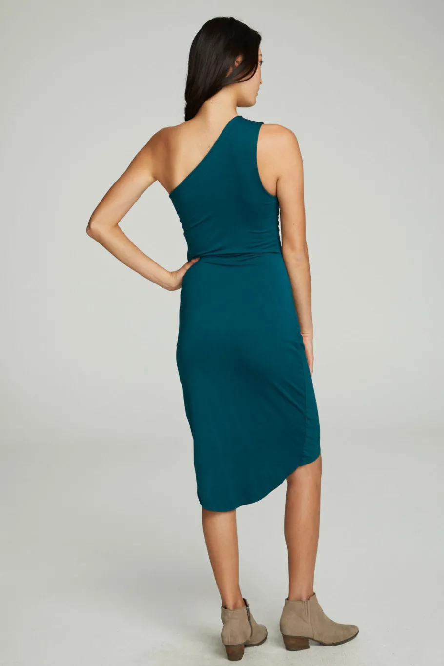 Cheap Chaser Brand One Shoulder Shirred Cross Over Dress