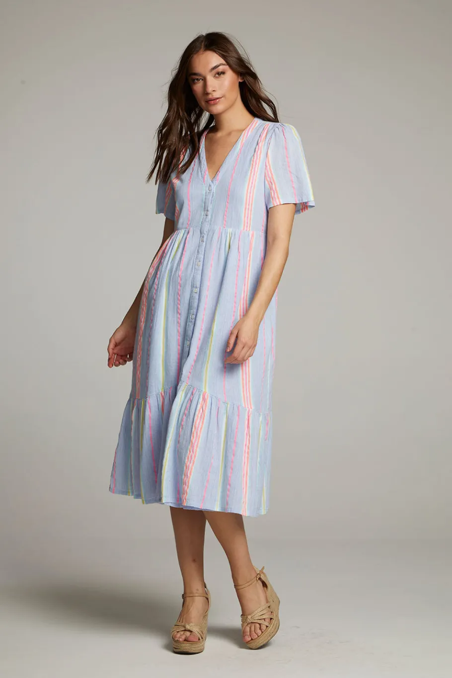 Online Chaser Brand Orange South West Beach Stripe Midi Dress