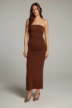 Hot Chaser Brand Panama Coffee And Raspberry Reversible Midi Dress