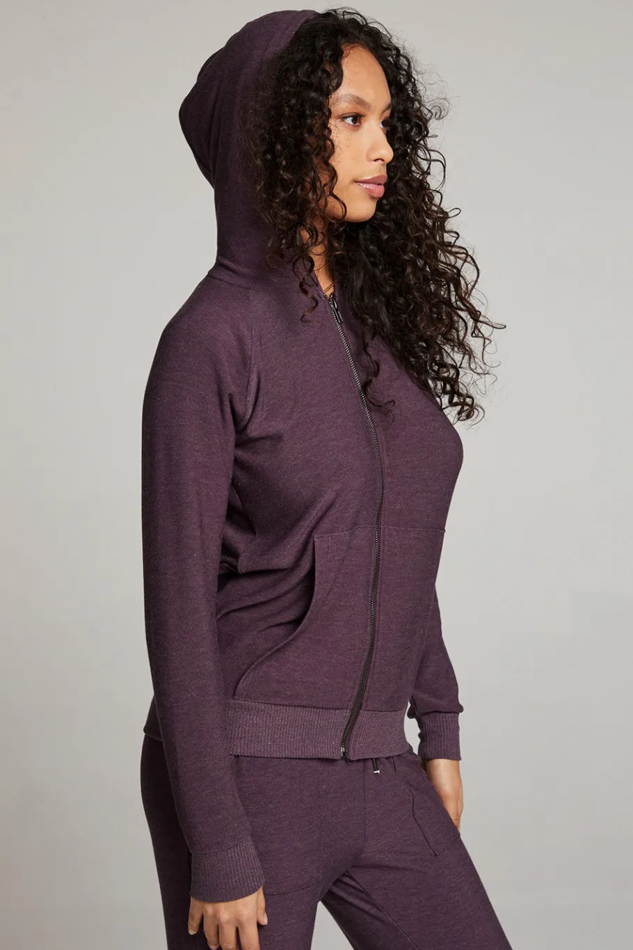 Cheap Chaser Brand Plum Perfect Long Sleeve Raglan Zip Up Hoodie