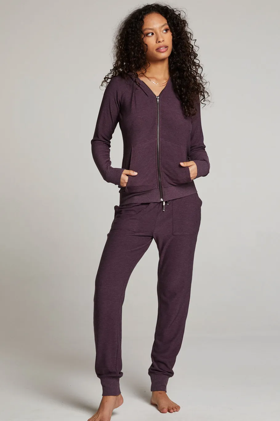 Cheap Chaser Brand Plum Perfect Long Sleeve Raglan Zip Up Hoodie