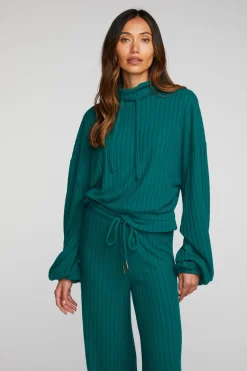 Cheap Chaser Brand Poor Boy Rib Knit Cropped Pullover With Elastic Waist & Sleeve