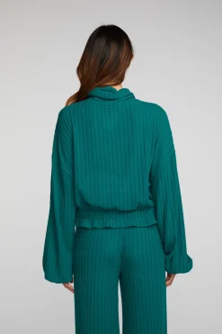 Cheap Chaser Brand Poor Boy Rib Knit Cropped Pullover With Elastic Waist & Sleeve
