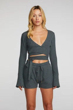 Hot Chaser Brand Poor Boy Rib Long Sleeve Wrap Top