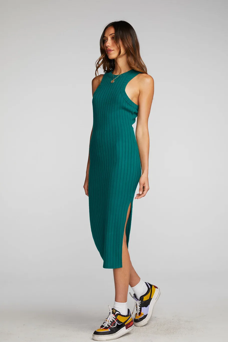 Hot Chaser Brand Poor Boy Rib Midi Dress With Side Slit