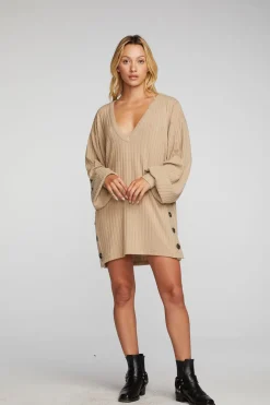 Online Chaser Brand Poor Boy Rib V-neck Tunic With Button Side Seam