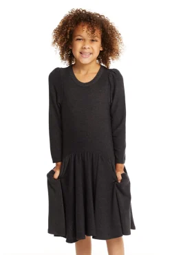 Clearance Chaser Brand Puff Black Licorice Long Sleeve Dress With Twirl Skirt