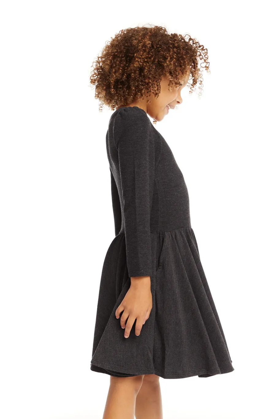 Clearance Chaser Brand Puff Black Licorice Long Sleeve Dress With Twirl Skirt