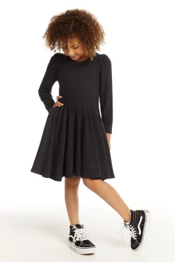 Clearance Chaser Brand Puff Black Licorice Long Sleeve Dress With Twirl Skirt