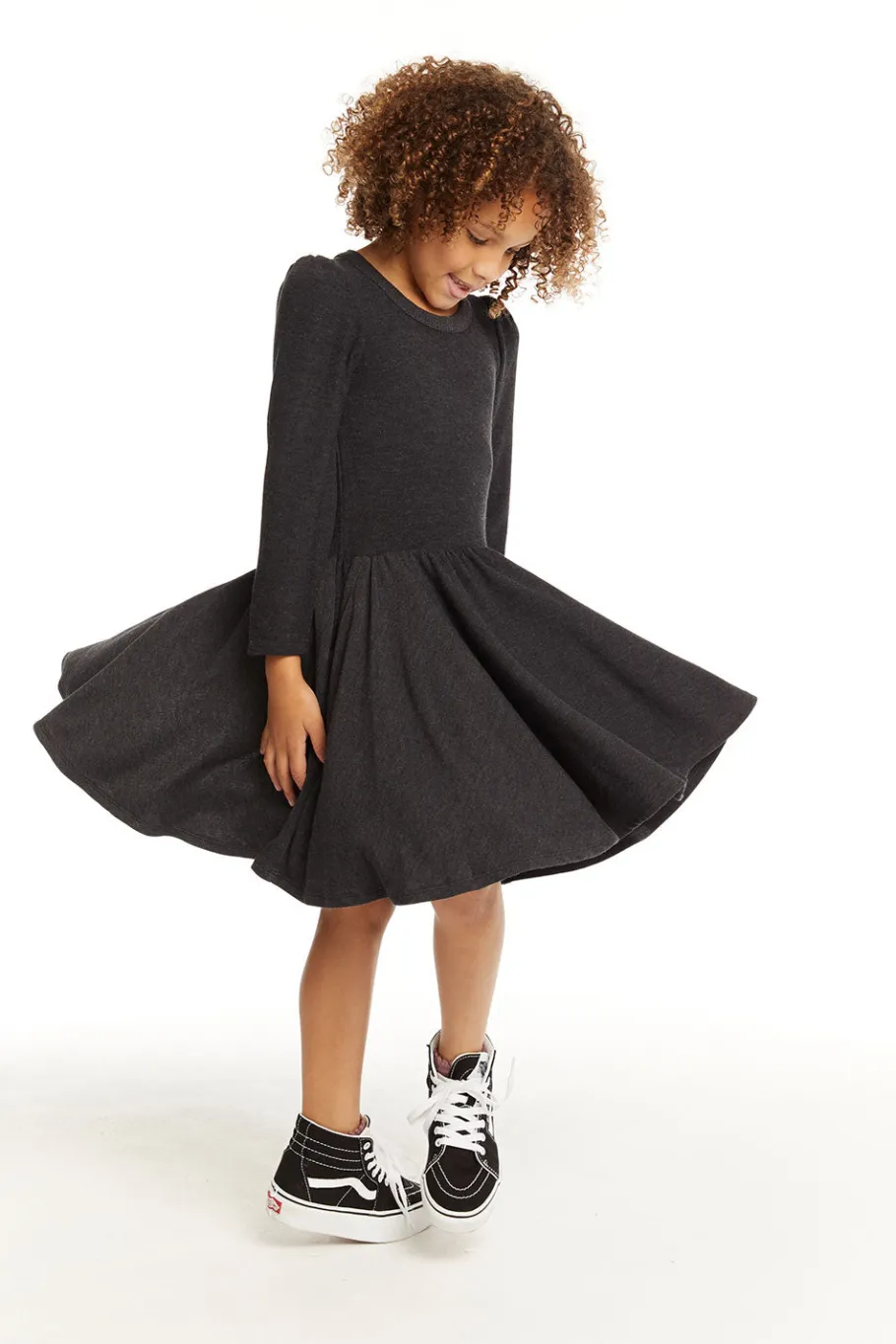 Clearance Chaser Brand Puff Black Licorice Long Sleeve Dress With Twirl Skirt