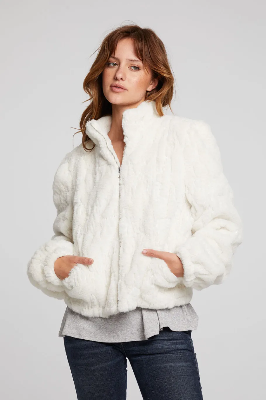 Cheap Chaser Brand Puff Sleeve Starry White Jacket