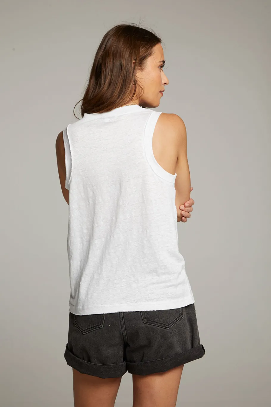 Cheap Chaser Brand Raw Edge White Muscle Tank