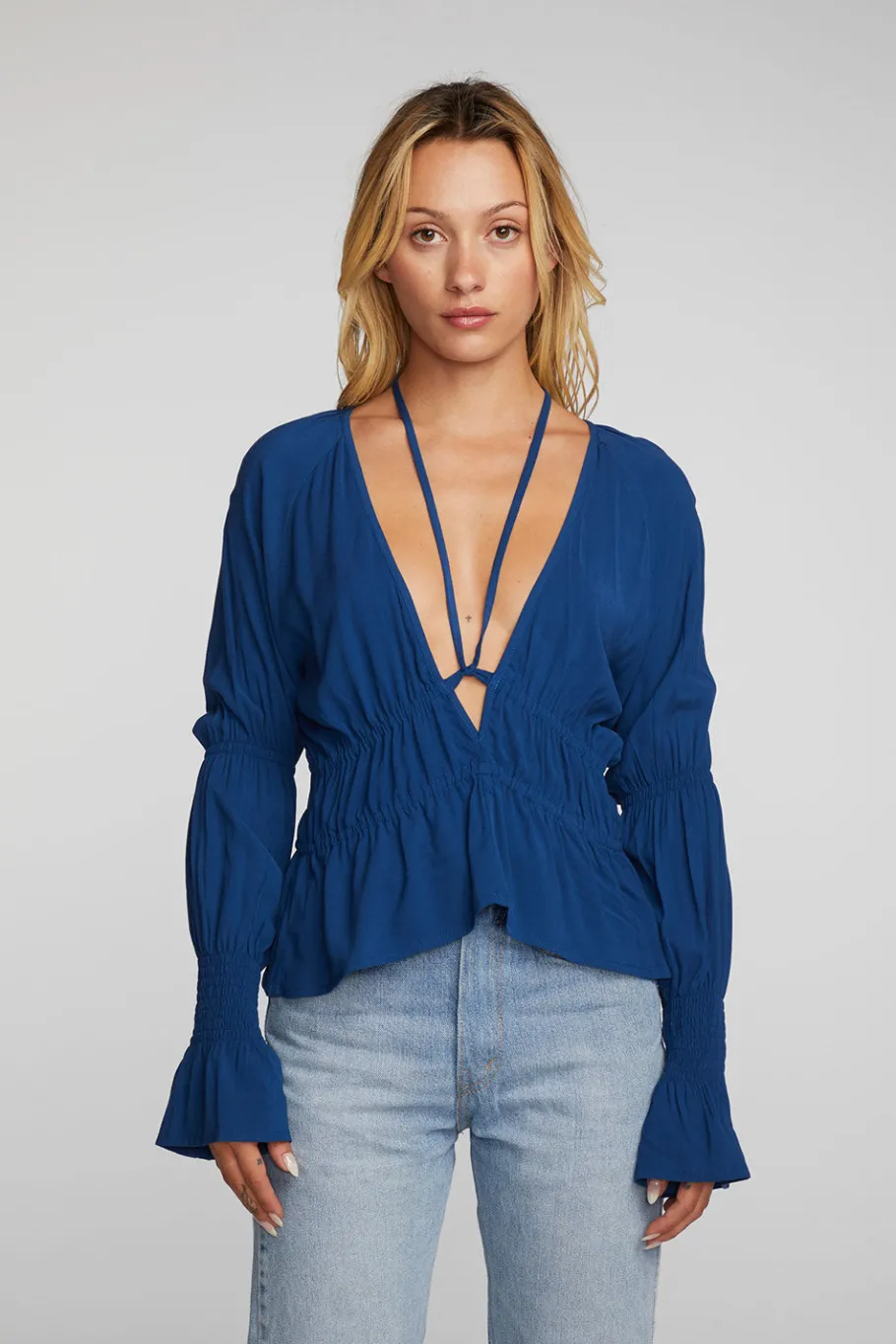 Hot Chaser Brand Rayon Woven Deep V Top With Straps