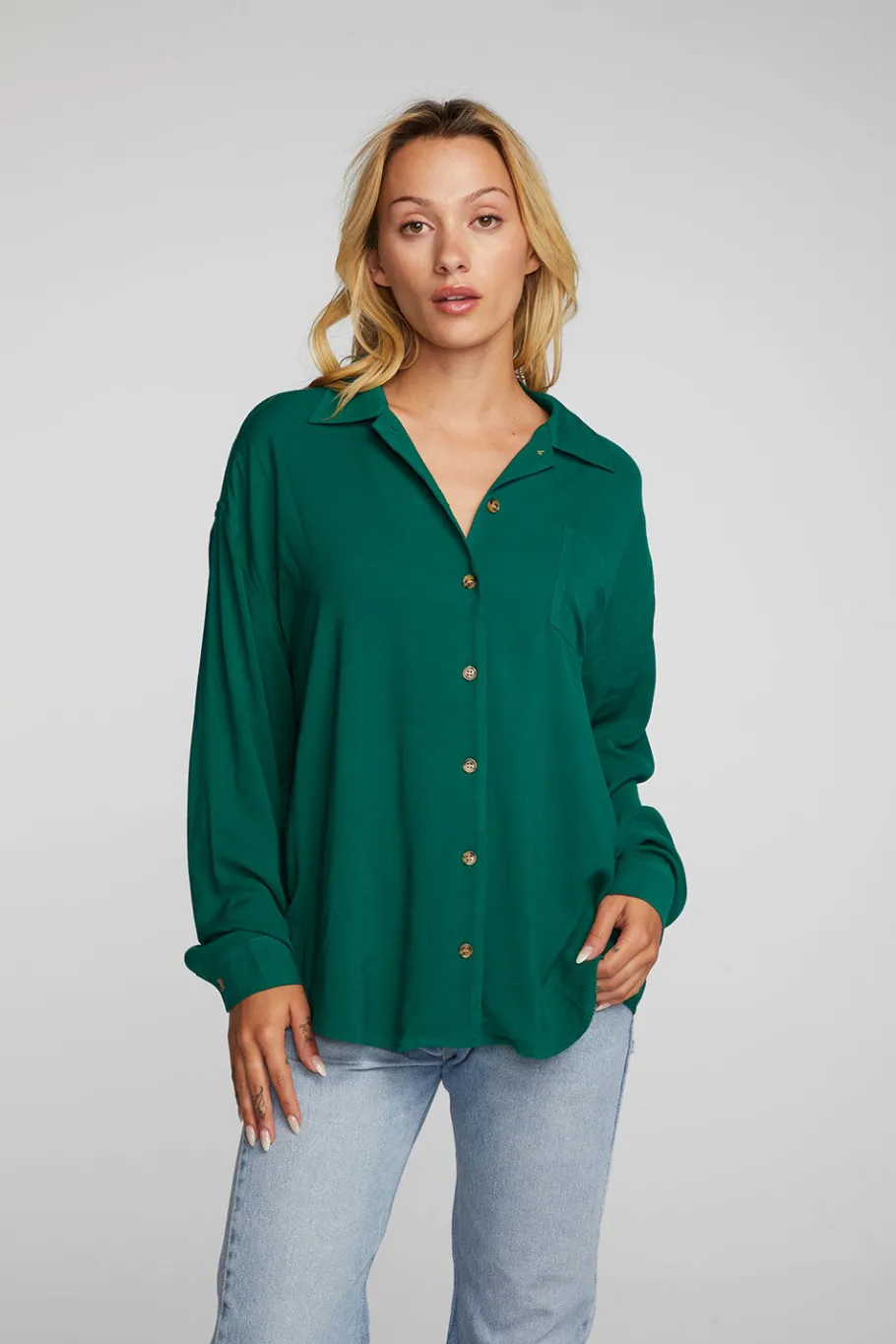 Flash Sale Chaser Brand Rayon Woven Long Sleeve Button Down