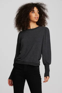 Cheap Chaser Brand Recycled Bliss Knit Crewneck Pullover With Rib And Puff Sleeve