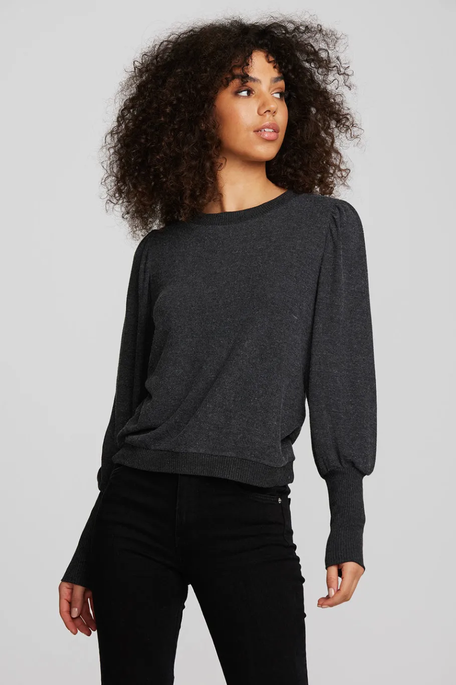 Cheap Chaser Brand Recycled Bliss Knit Crewneck Pullover With Rib And Puff Sleeve