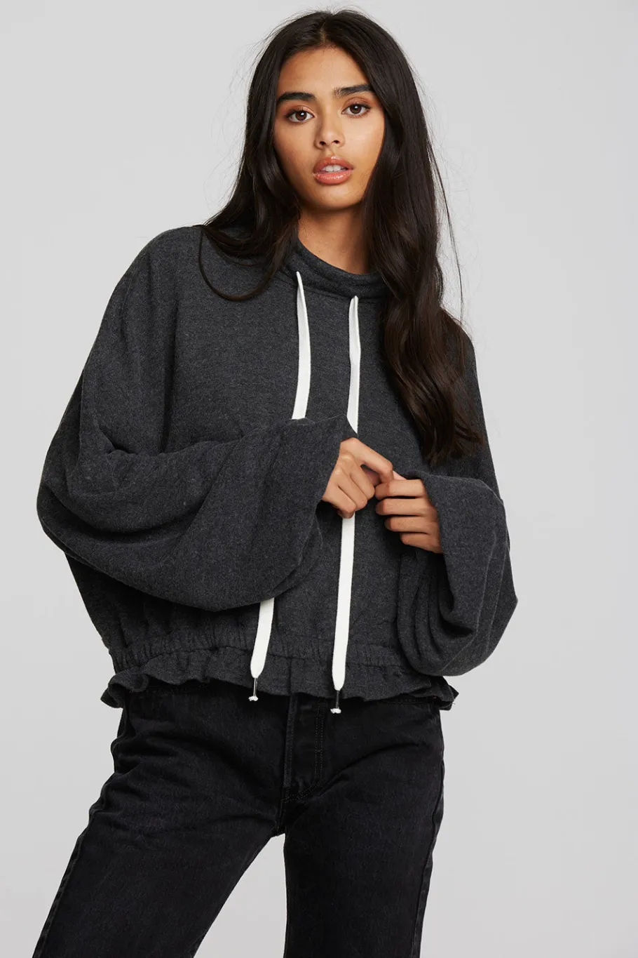 Cheap Chaser Brand Recycled Bliss Knit Cropped Pullover With Elastic Waist & Sleeve