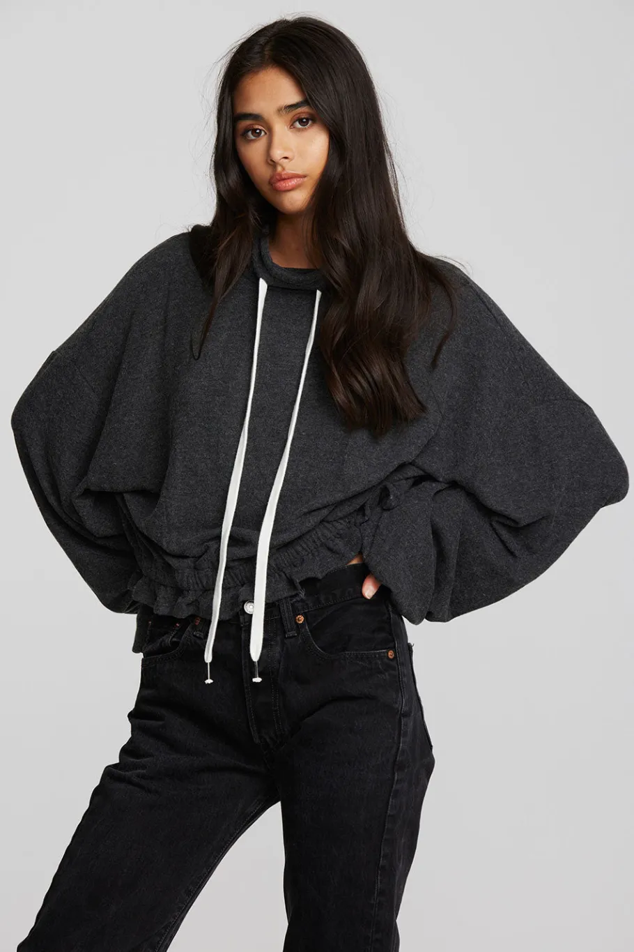 Cheap Chaser Brand Recycled Bliss Knit Cropped Pullover With Elastic Waist & Sleeve