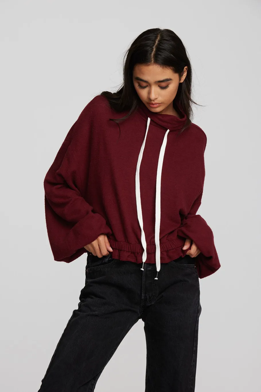 Fashion Chaser Brand Recycled Bliss Knit Cropped Pullover With Elastic Waist & Sleeve