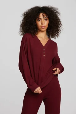 Cheap Chaser Brand Recycled Bliss Knit Long Sleeve Henley With Rib