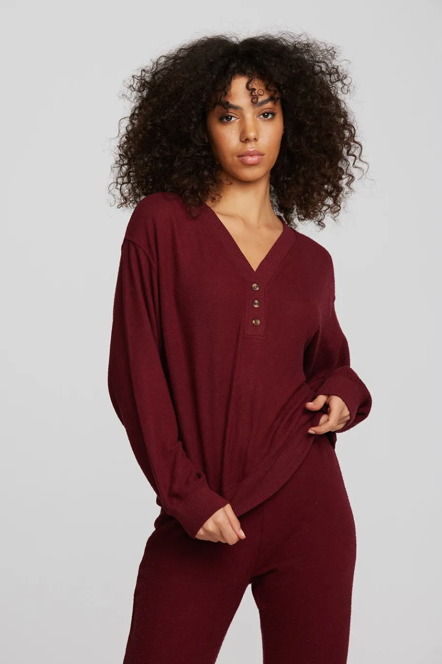 Cheap Chaser Brand Recycled Bliss Knit Long Sleeve Henley With Rib