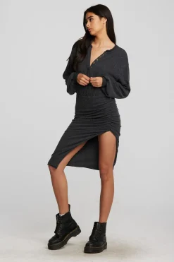 Hot Chaser Brand Recycled Bliss Knit Midi Dress With Shirring