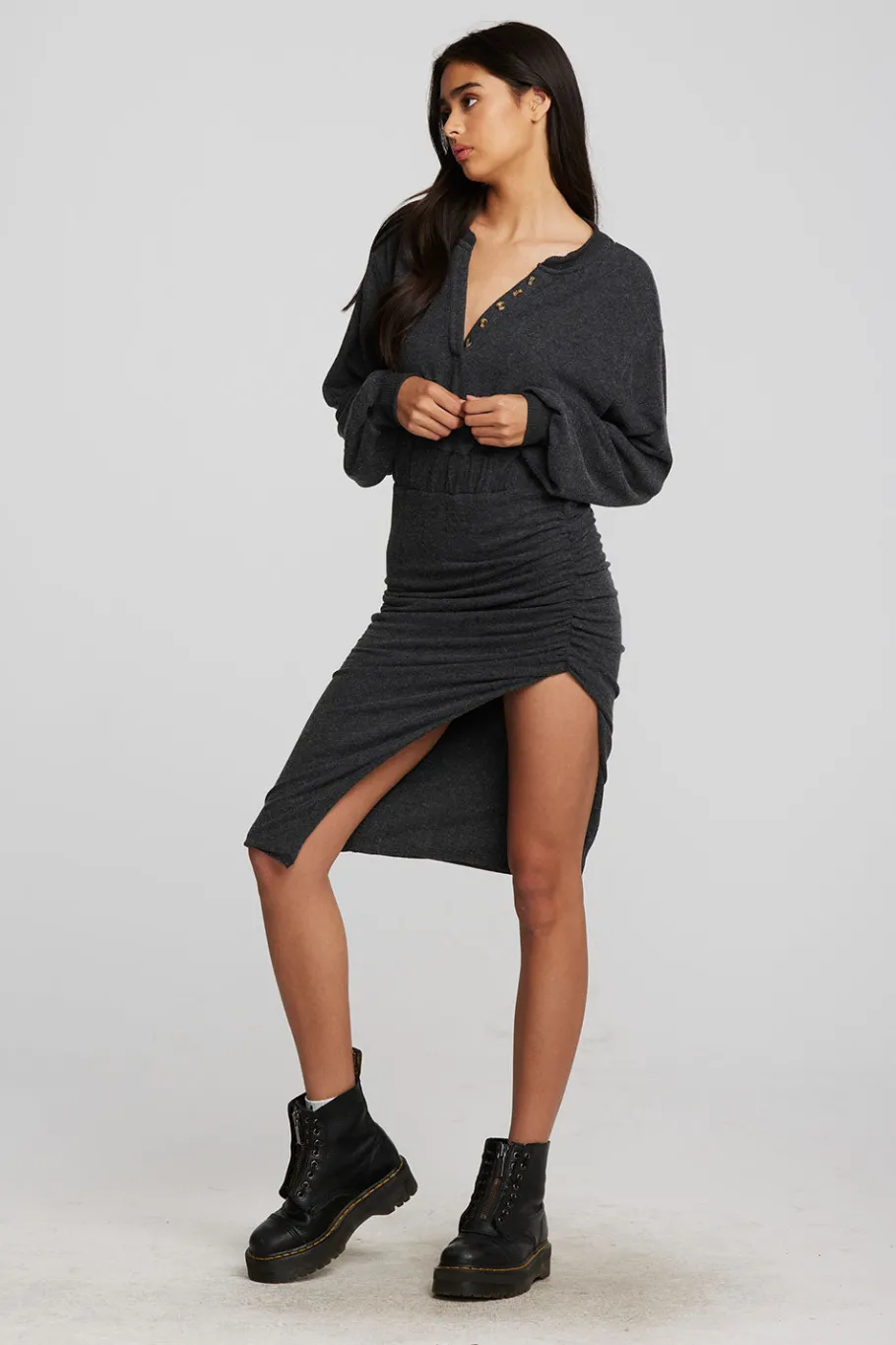 Hot Chaser Brand Recycled Bliss Knit Midi Dress With Shirring
