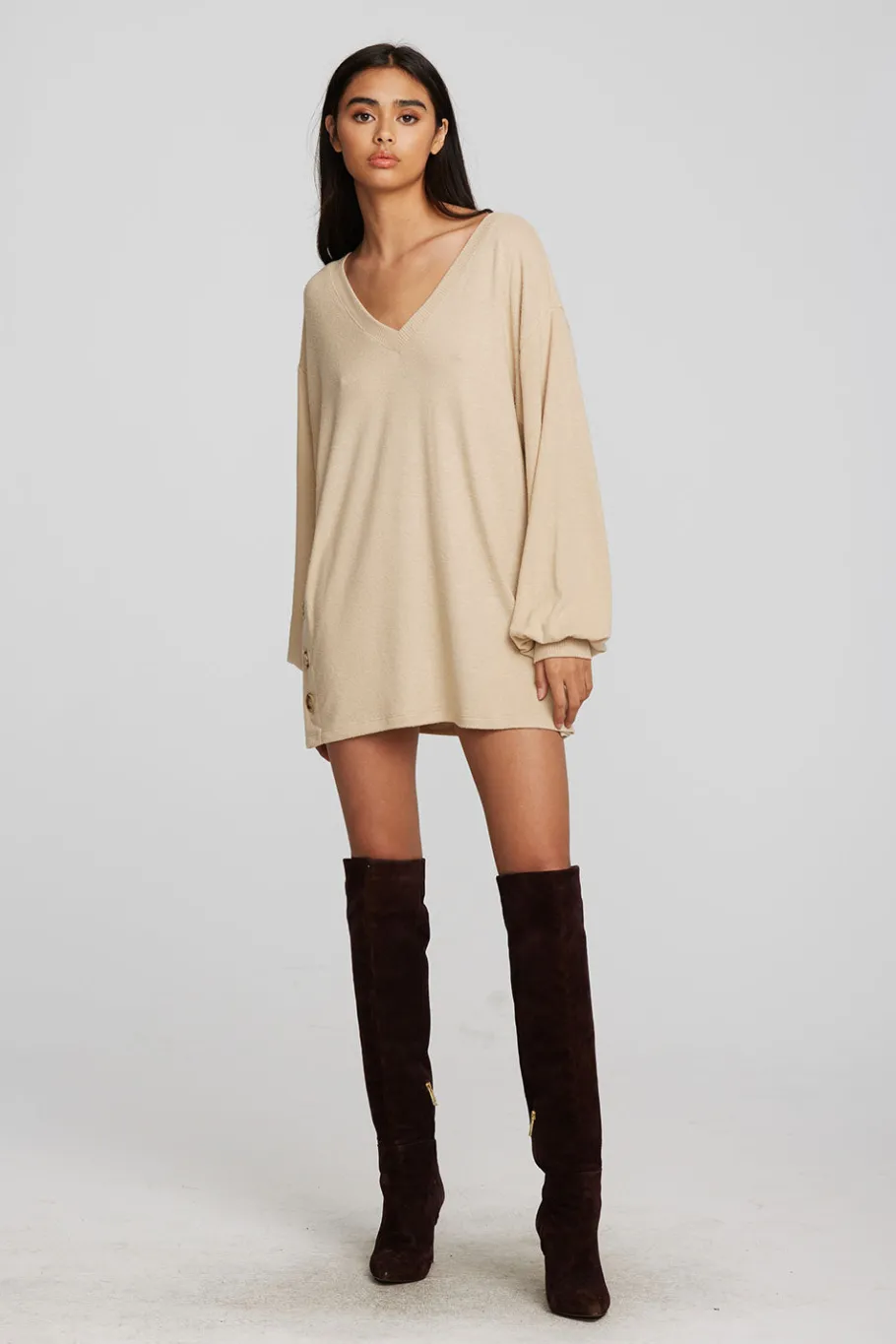 Flash Sale Chaser Brand Recycled Bliss Knit V-neck Tunic With Button Side Seam