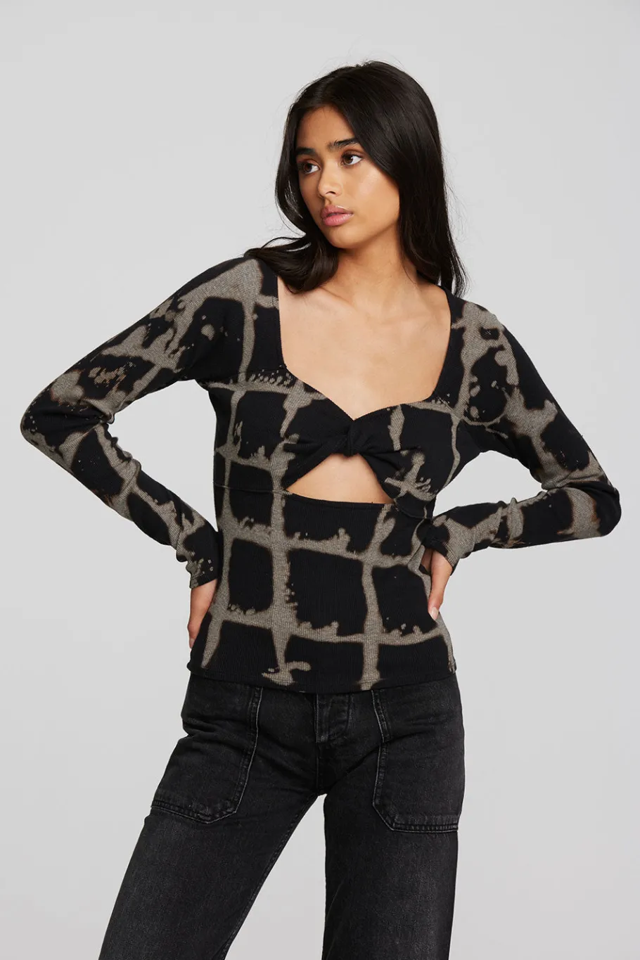 New Chaser Brand Recycled Vintage Rib Long Sleeve Top With Twist Detail