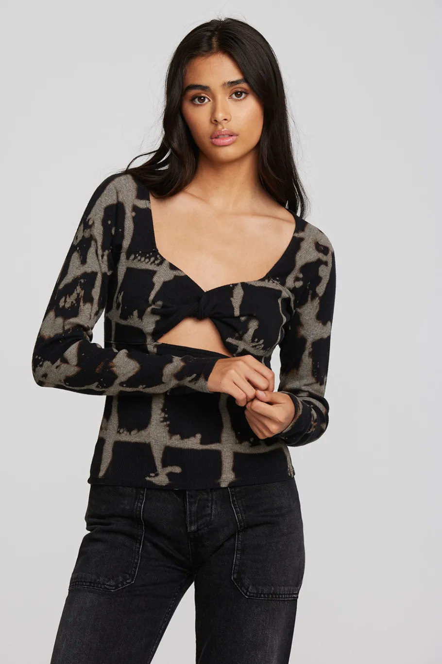 New Chaser Brand Recycled Vintage Rib Long Sleeve Top With Twist Detail