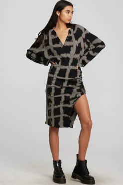 Outlet Chaser Brand Recycled Vintage Rib Midi Dress With Shirring And Side Slit