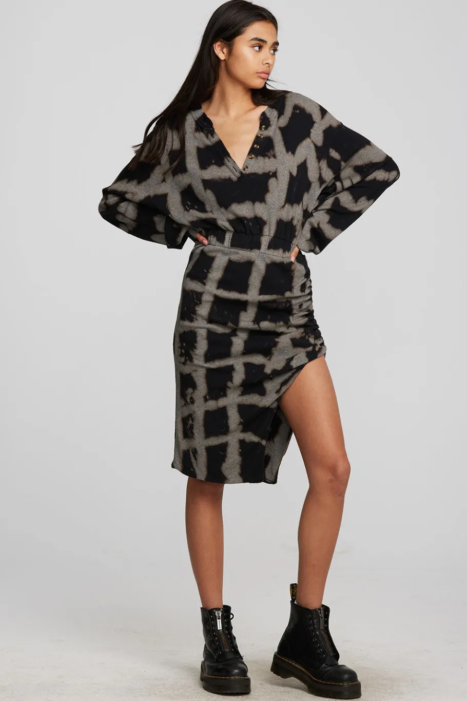 Outlet Chaser Brand Recycled Vintage Rib Midi Dress With Shirring And Side Slit