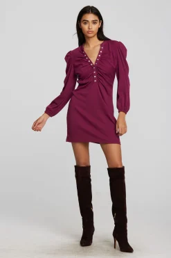 Shop Chaser Brand Recycled Vintage Rib Mini Dress With Deep V And Pearl Snaps