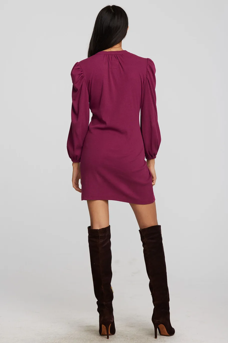 Shop Chaser Brand Recycled Vintage Rib Mini Dress With Deep V And Pearl Snaps