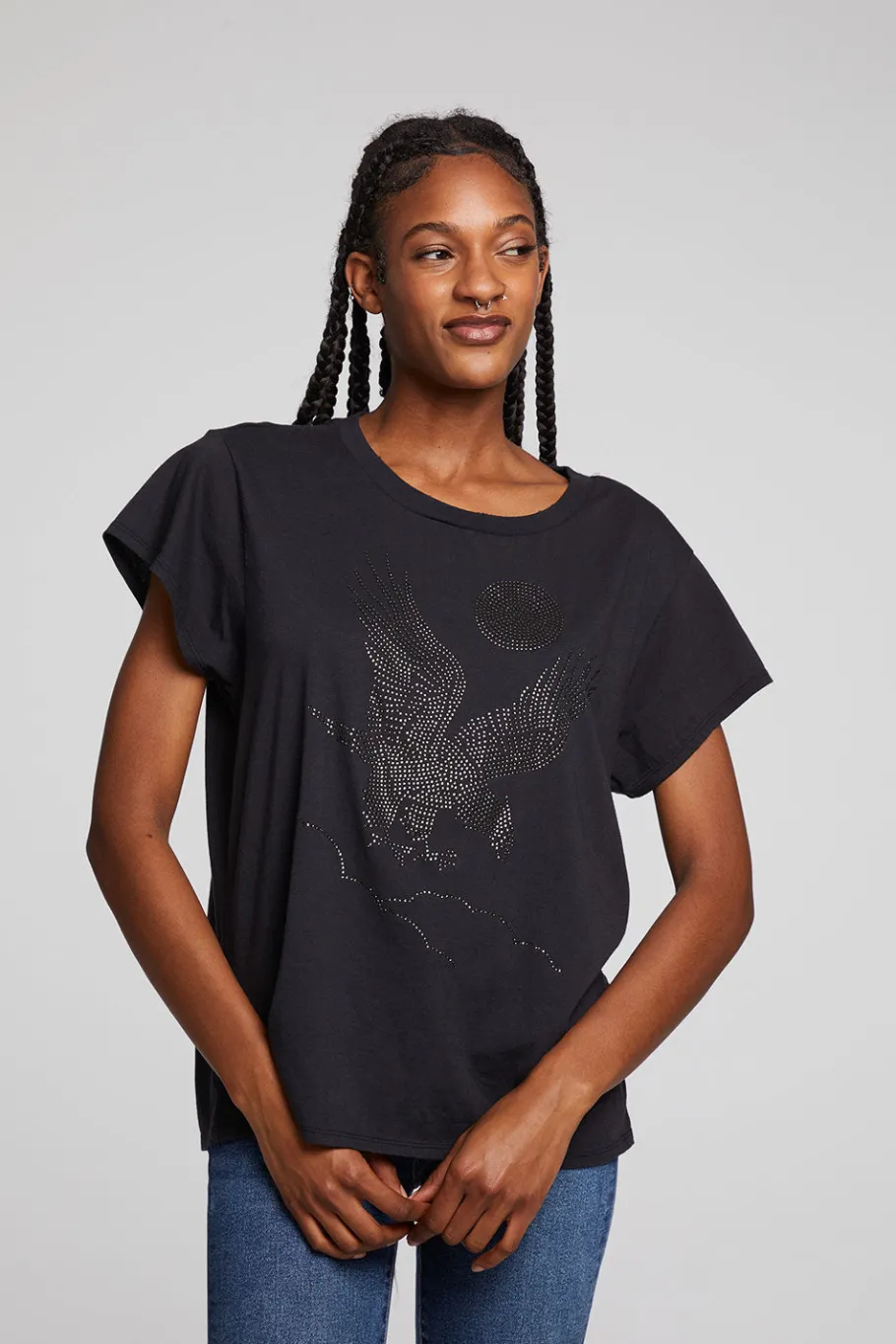 Cheap Chaser Brand Rhinestone Eagle Tee