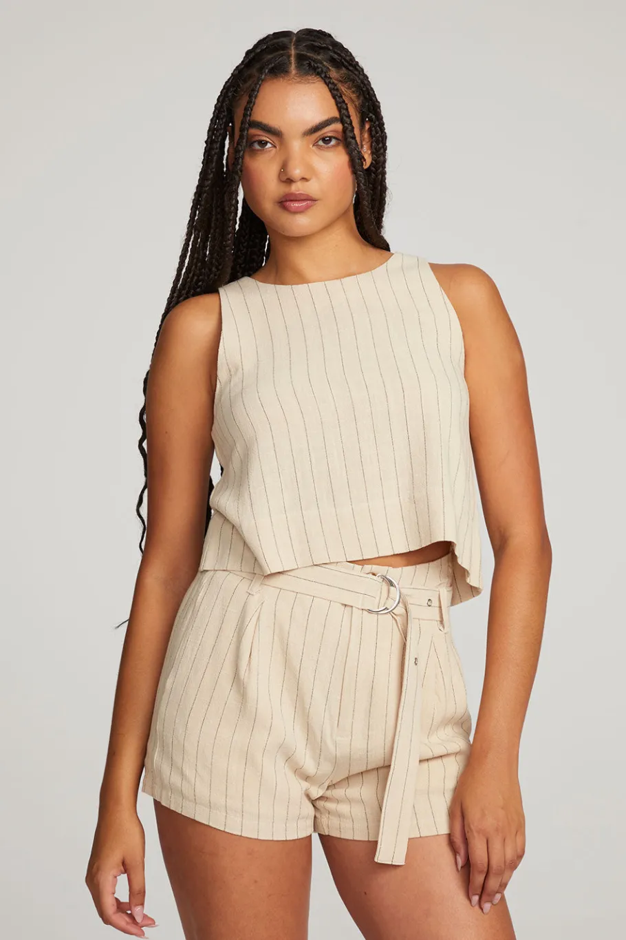 Best Sale Chaser Brand Riley White Pinstripe Tank