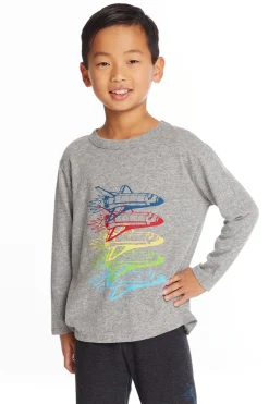 Cheap Chaser Brand Rocketships Boys Long Sleeve Crew Neck Tee