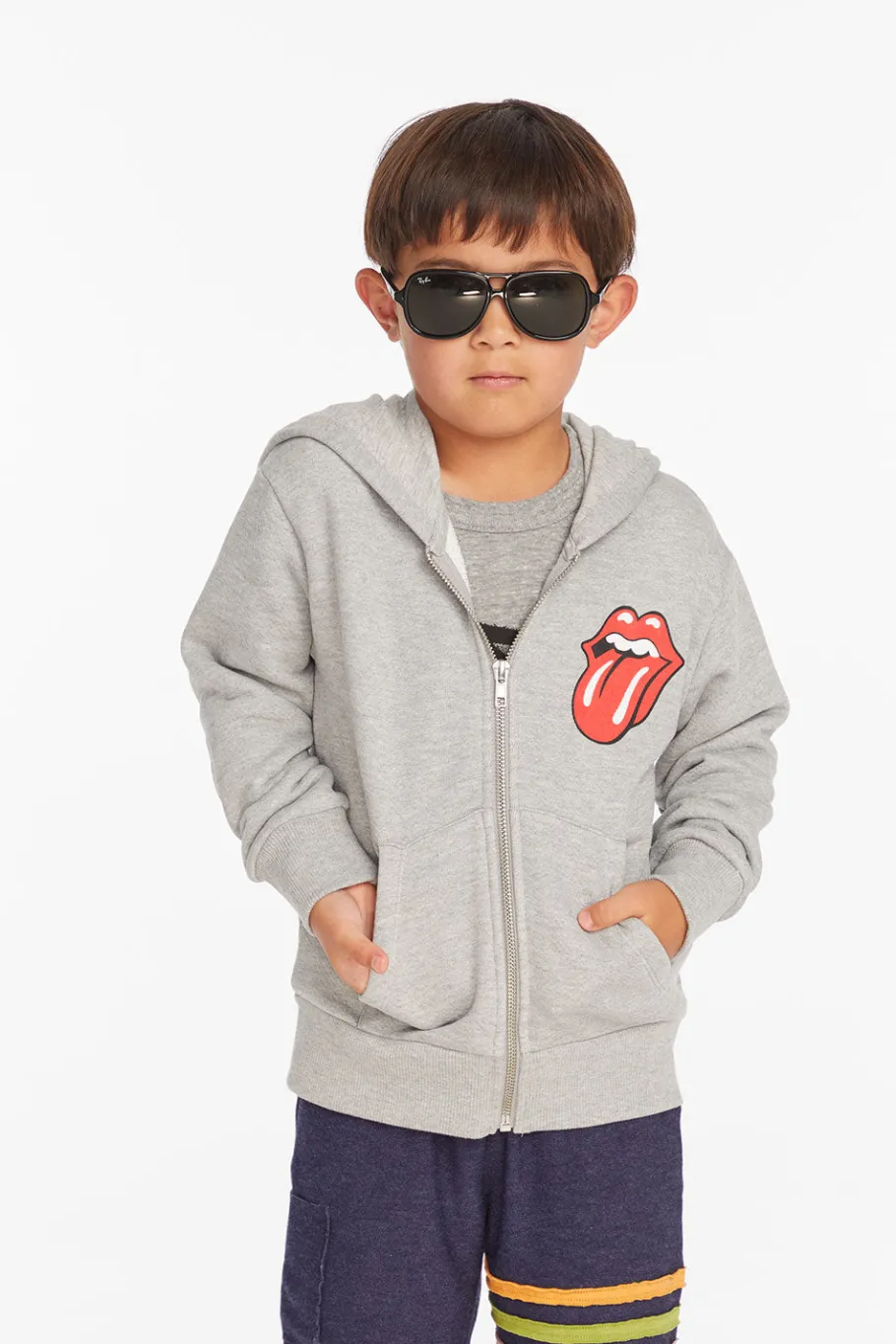 Cheap Chaser Brand Rolling Stones Script Logo Boys Zip-up Hoodie