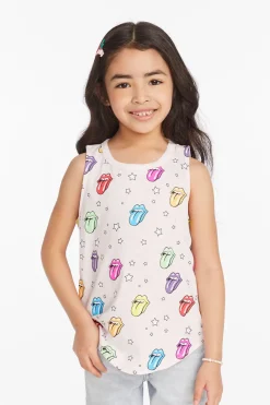 Outlet Chaser Brand Rolling Stones Tongue Logo Girls Muscle Tee