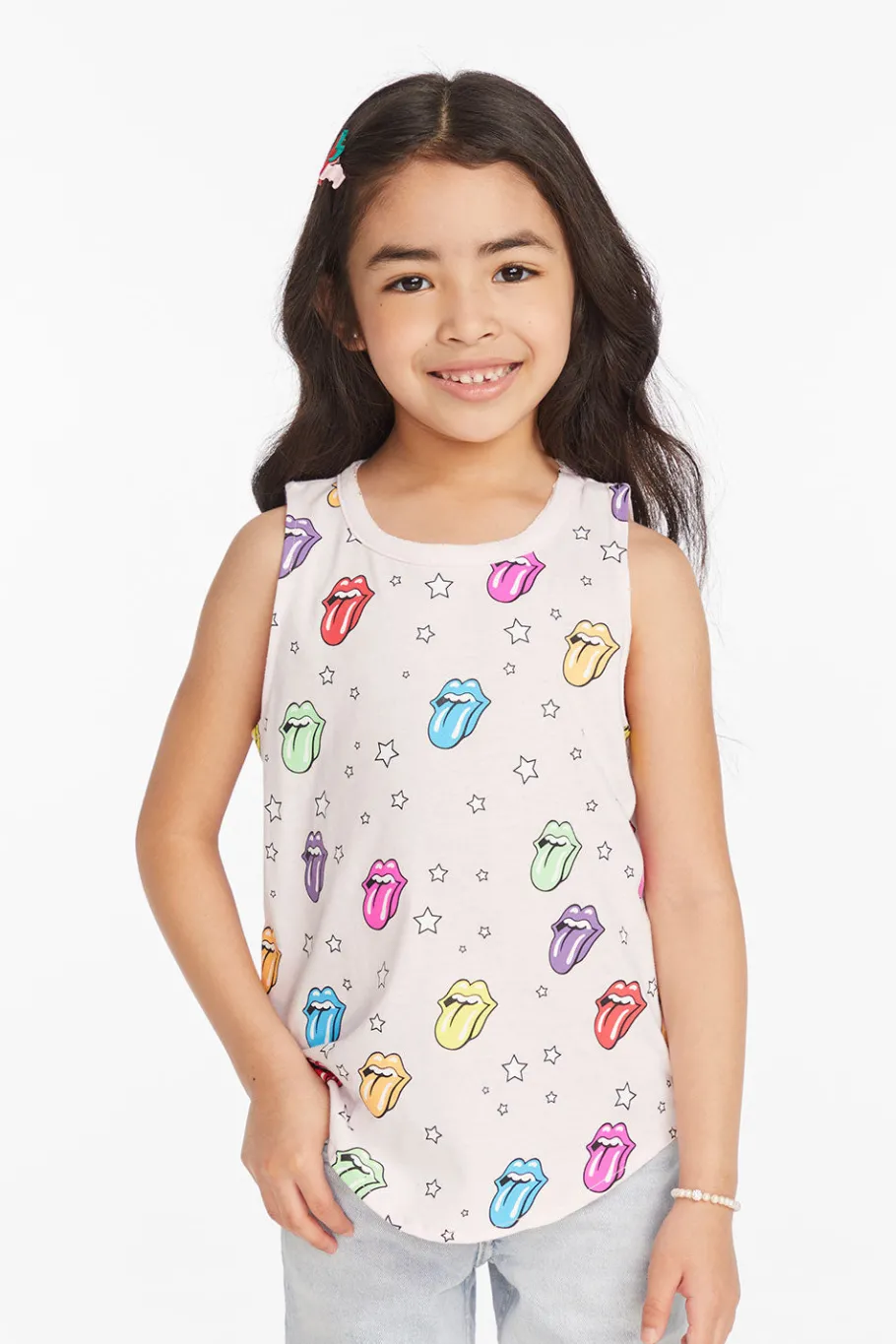 Outlet Chaser Brand Rolling Stones Tongue Logo Girls Muscle Tee