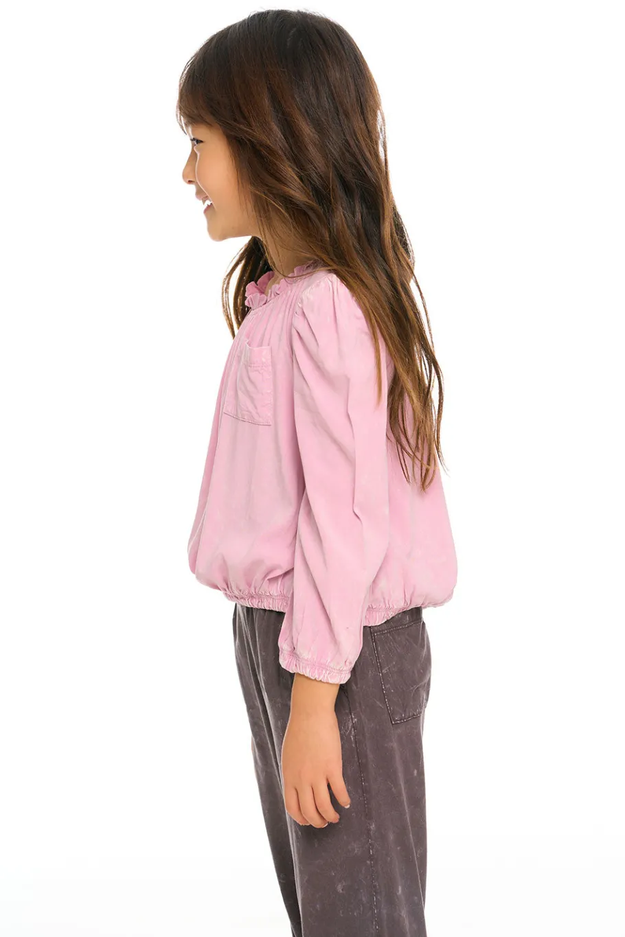 Hot Chaser Brand Ruffle Neck Pocket Shirred Tee