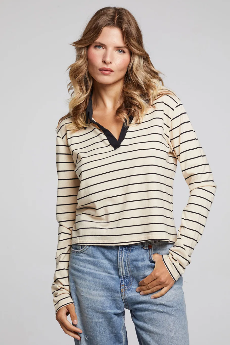 Flash Sale Chaser Brand Sausalito Black Sand Stripe Long Sleeve