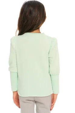 Store Chaser Brand Semi Cropped Hi Lo Mock Neck Puff Sleeve Pullover