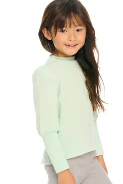 Store Chaser Brand Semi Cropped Hi Lo Mock Neck Puff Sleeve Pullover