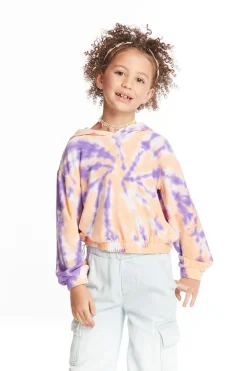 Cheap Chaser Brand Semi Cropped Peach Lavender Girls Shirred Hoodie Pullover
