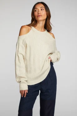 Cheap Chaser Brand Sequin Knit Cold Shoulder Sweater