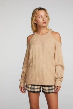 Cheap Chaser Brand Sequin Knit Cold Shoulder Sweater