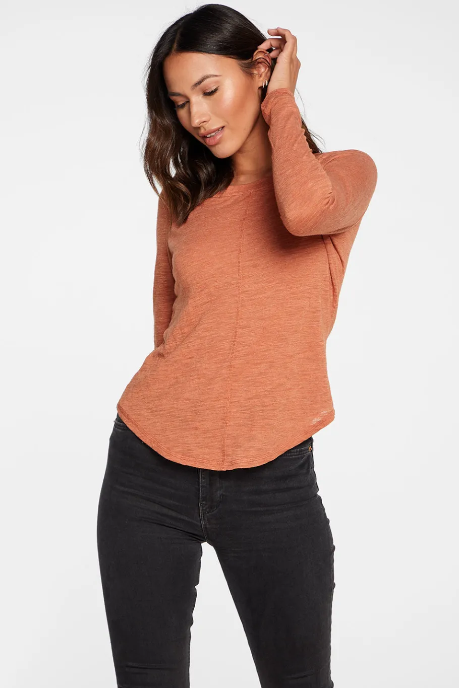 Sale Chaser Brand Slub Jersey Long Sleeve Seamed Tee In Sunkissed Brown