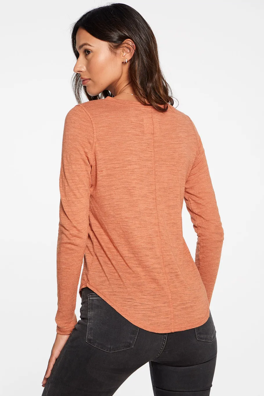 Sale Chaser Brand Slub Jersey Long Sleeve Seamed Tee In Sunkissed Brown