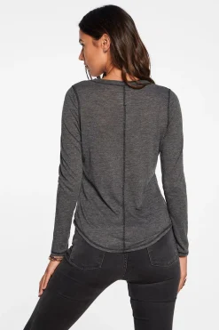 Fashion Chaser Brand Slub Jersey Long Sleeve Seamed Tee In True Black